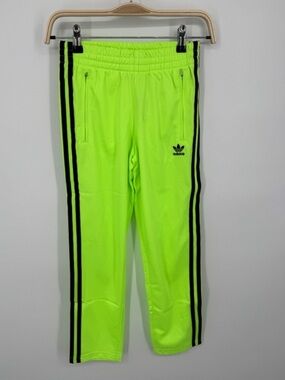 NWT Lime green and black striped adidas track pants youth small